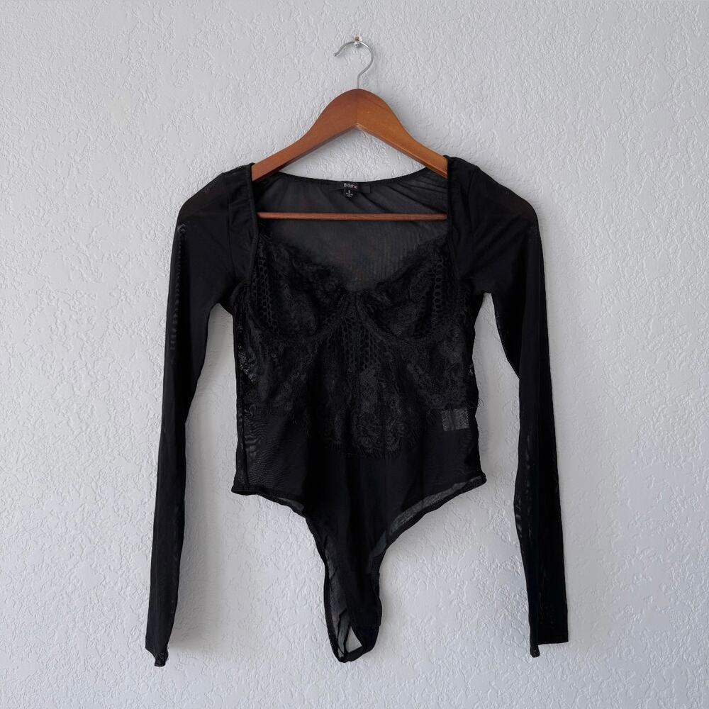 blashe black sheer lace long sleeve bodysuit size small